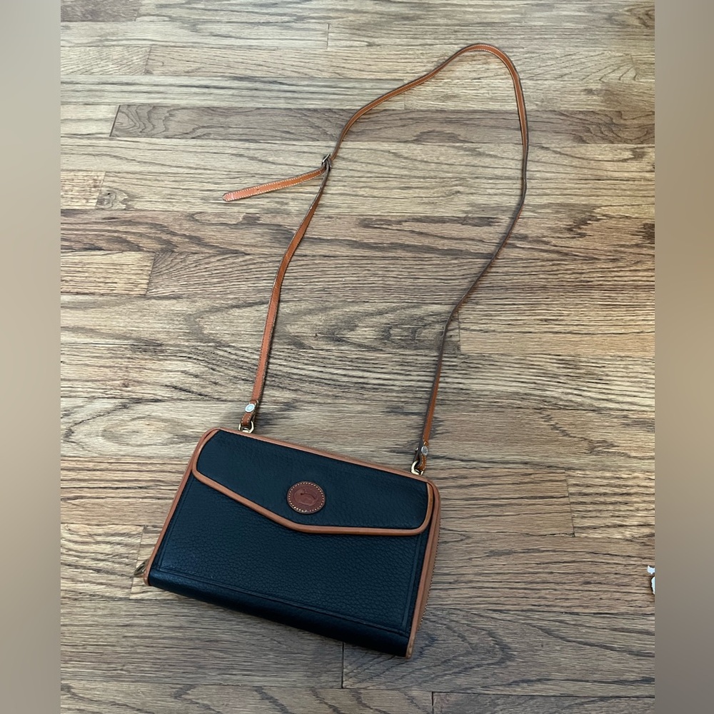 Vintage 90s Dooney & Bourke Handbag Black Brown Mini Wallet Strap Crossbody AWL